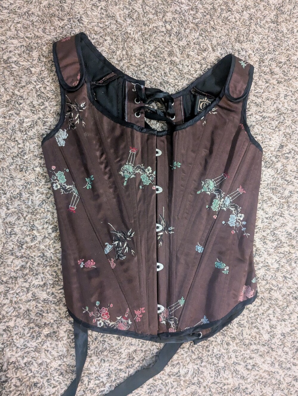 Corey Lynn Calter Brown Floral Lace-Up Corset